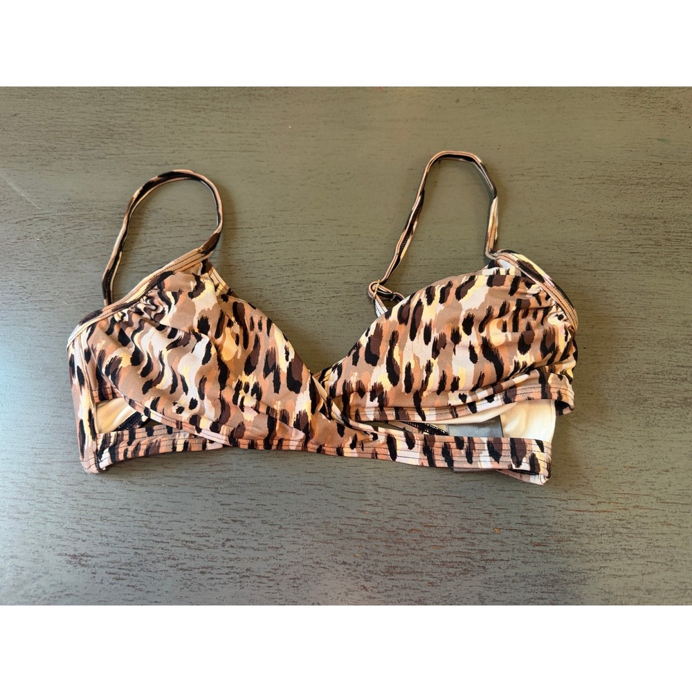 VInce camuto Leopard Print Bikini Top  Animal Print Swimwear Tan Black Cream